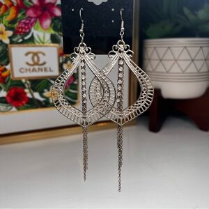 Silver Filigree Chandelier Dangle Earrings Boho Statement Fairycore Delicate